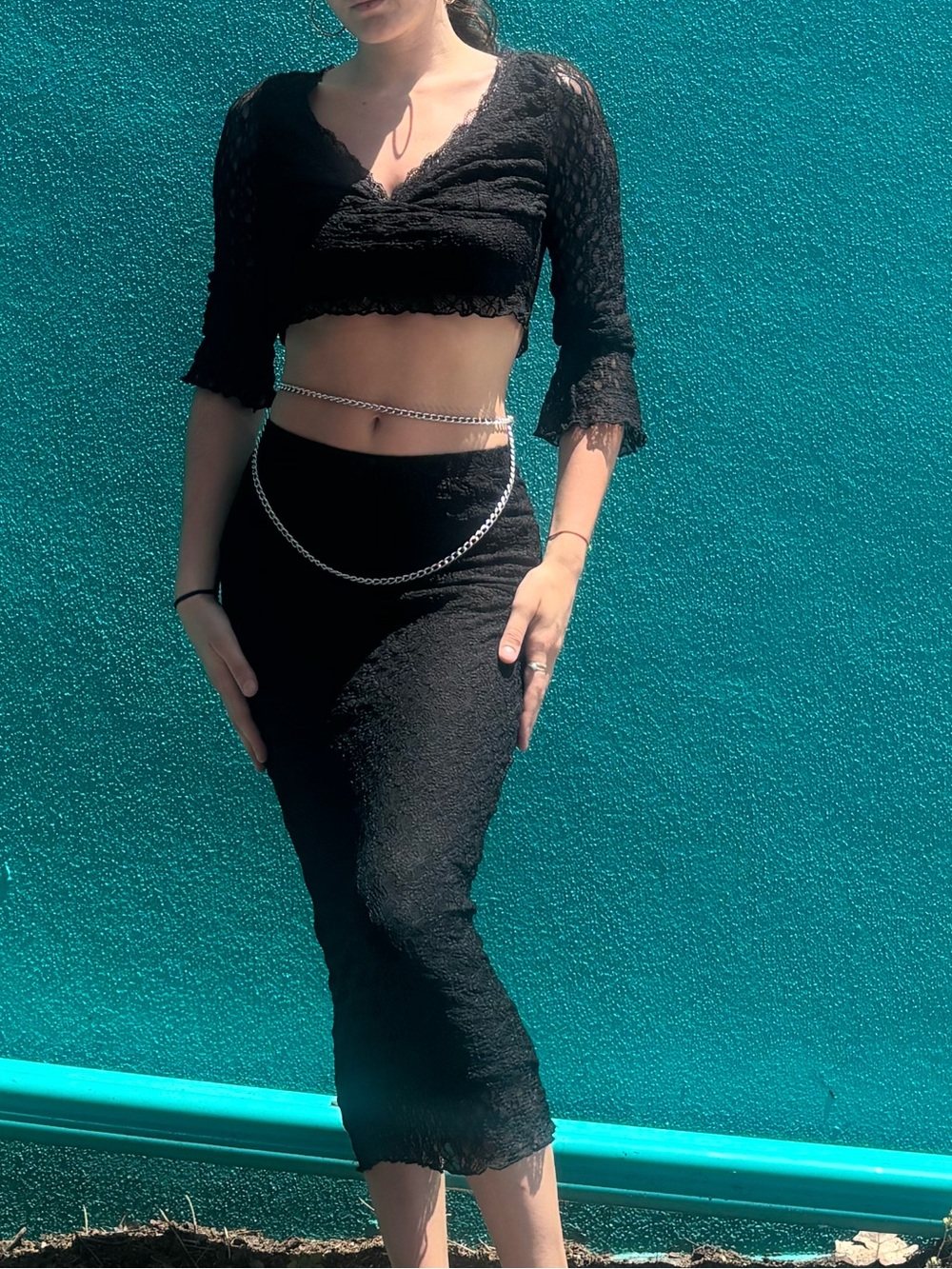 Black long sleeve lace Crop Top